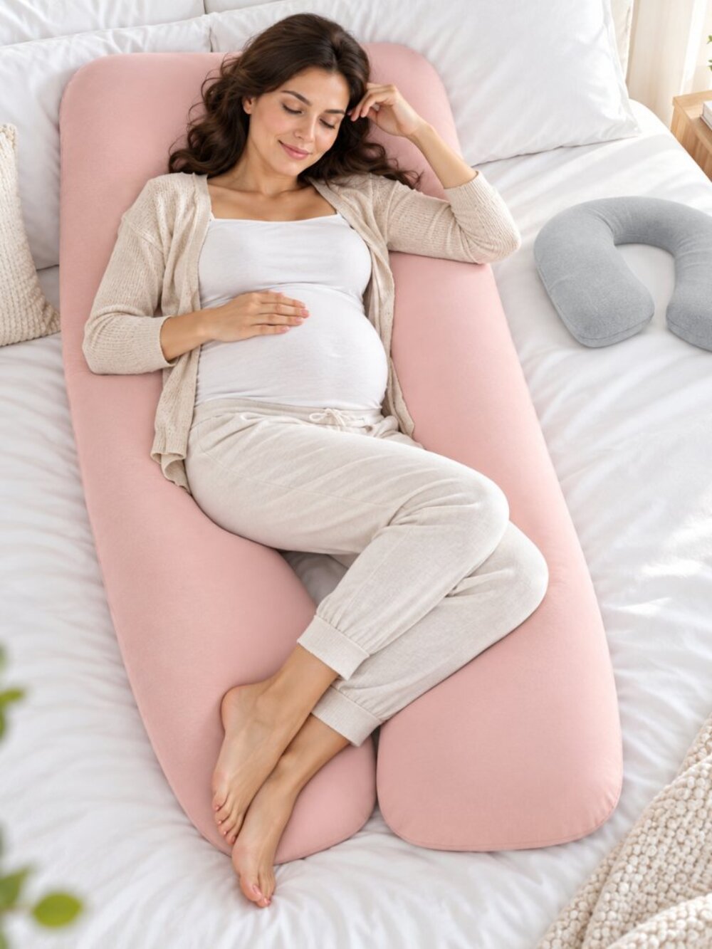 MSRP $85 | Bloom & Bond Pregnancy Pillow + Grey Travel Pillow Set – PINK – NIB
